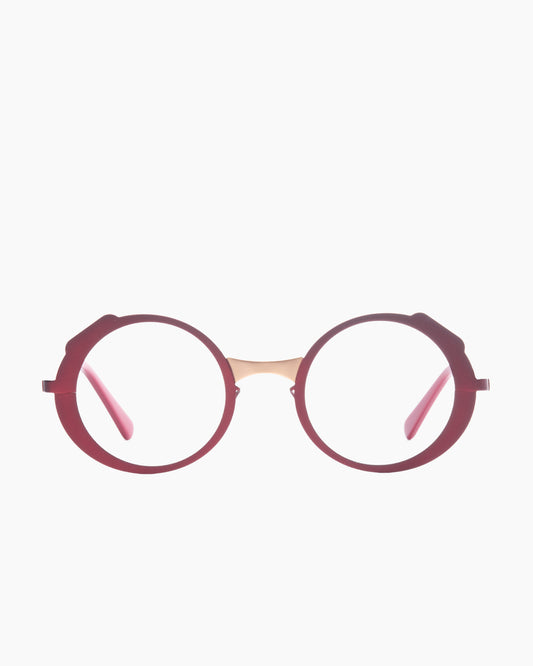 burgundy metal round eyeglasses by Gamine model Nolita, front view, lunettes de vue rond couleur bourgogne