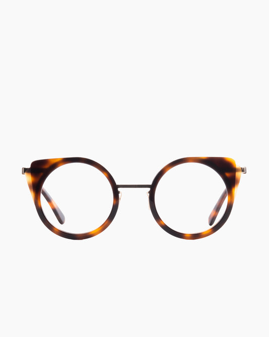 tortoise metal round eyeglasses by Gamine model Cat, front view, lunettes de vue rond couleur écaille de tortue