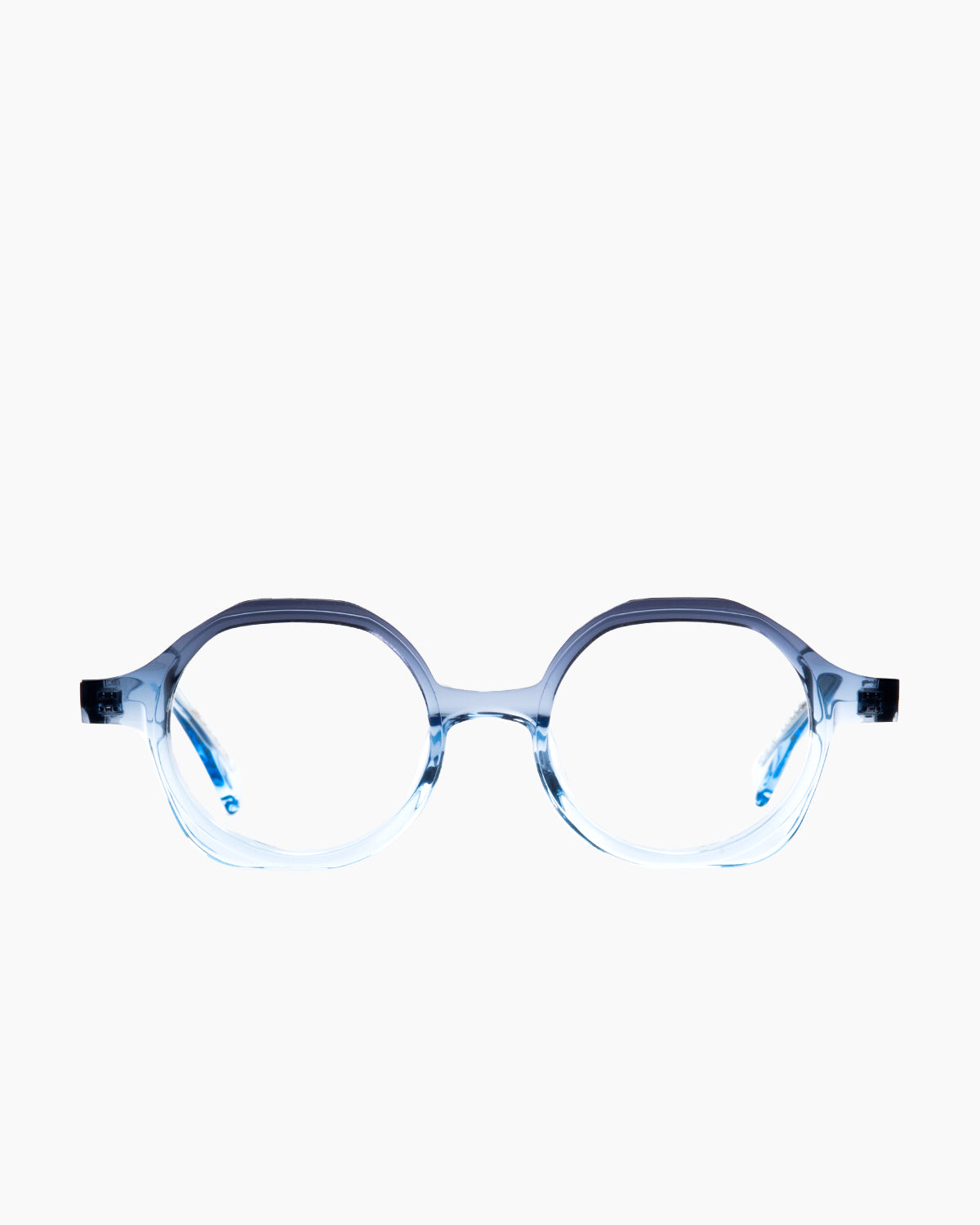 blue plastic round eyeglasses by Gamine model Kita kids, front view, lunettes de vue rond couleur bleu