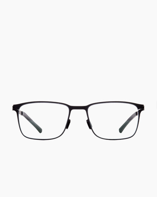 black metal rectangle eyeglasses by Mykita model Henning, front view, lunettes de vue rectangle couleur noir