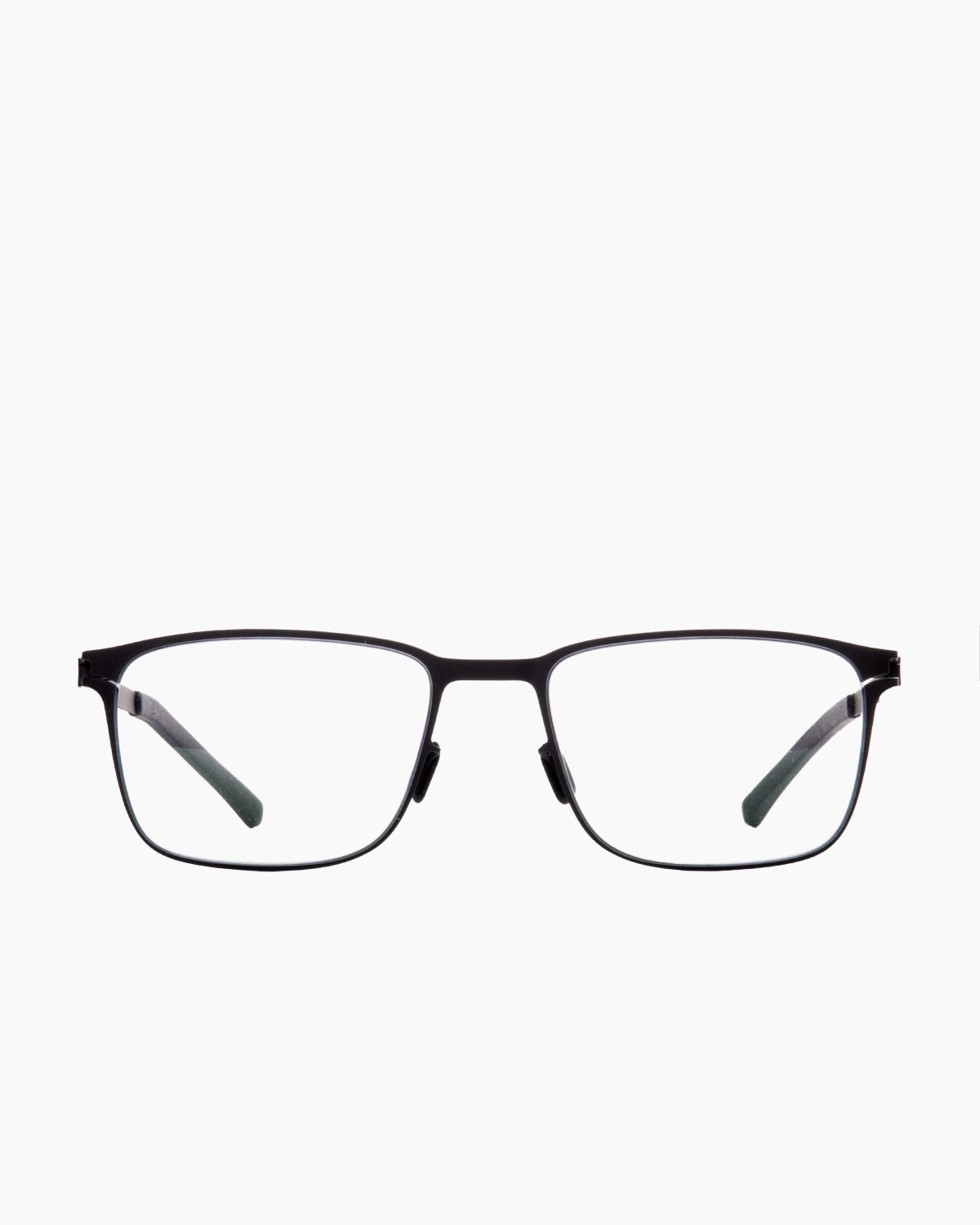 black metal rectangle eyeglasses by Mykita model Henning, front view, lunettes de vue rectangle couleur noir