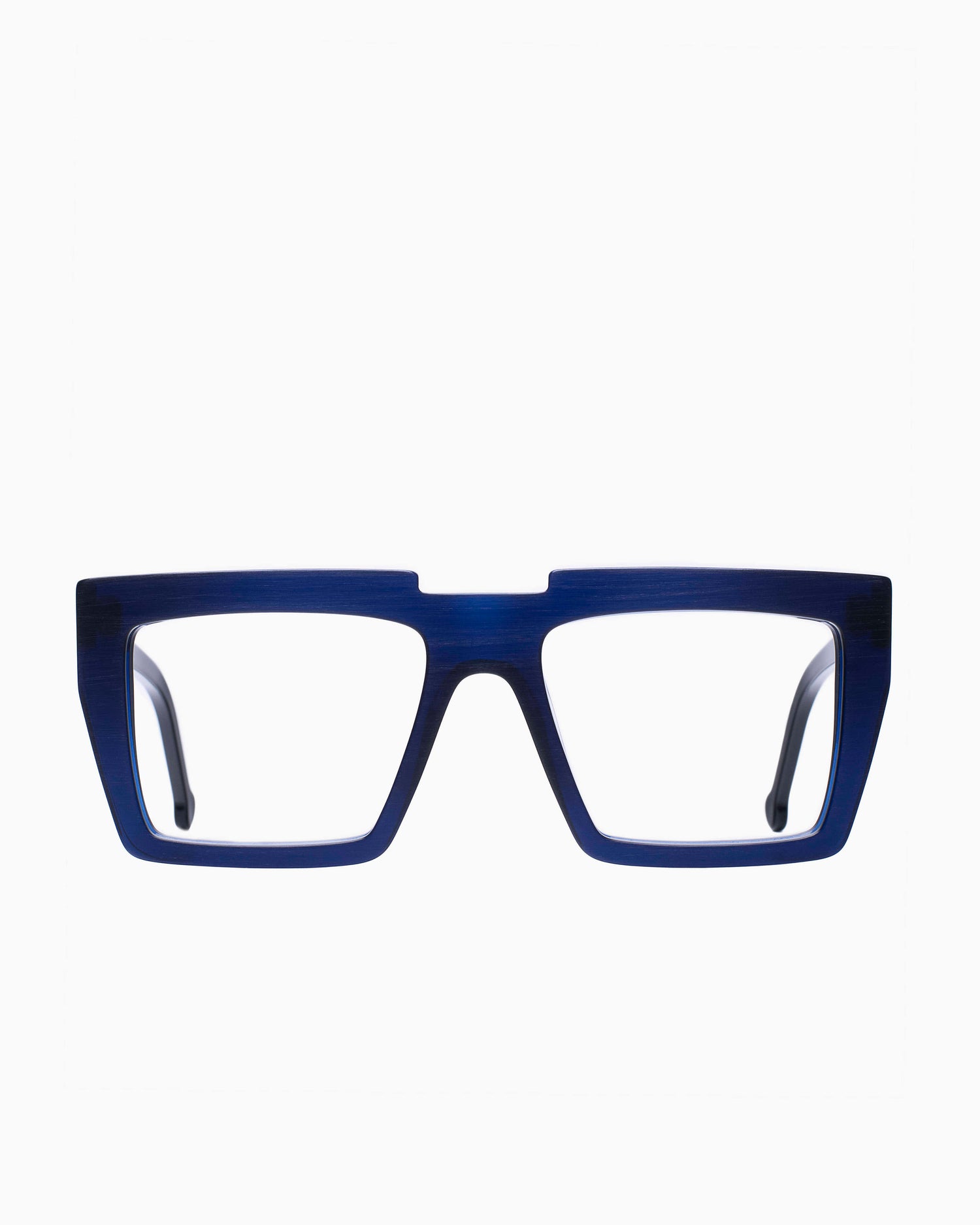 blue plastic rectangle  by Marie-Sophie Dion model Bolduc, front view, lunettes de vue rectangle couleur Bleu