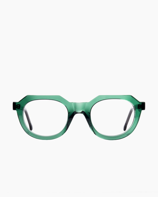 green plastic oval eyeglasses by Marie-Sophie Dion model Boutcheri, front view, lunettes de vue ovale couleur vert
