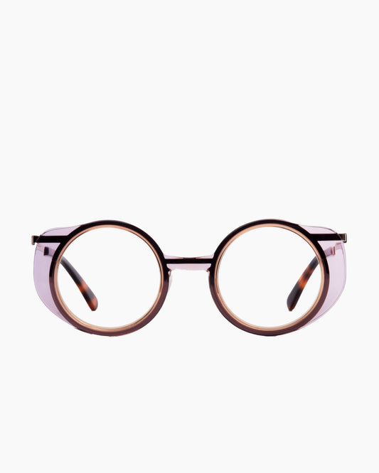 purple metal round eyeglasses by Gamine model MaskSödermalm, front view, lunettes de vue rond couleur violet
