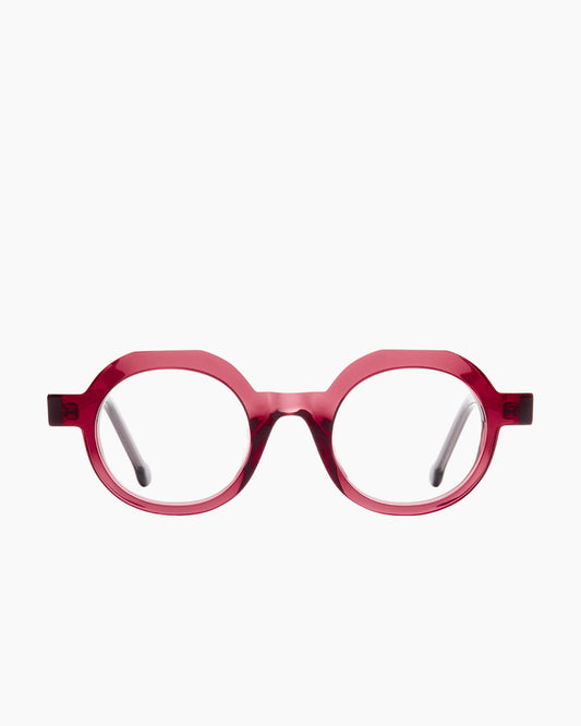 purple plastic round eyeglasses by Marie-Sophie Dion model Rambou, front view, lunettes de vue rond couleur violet