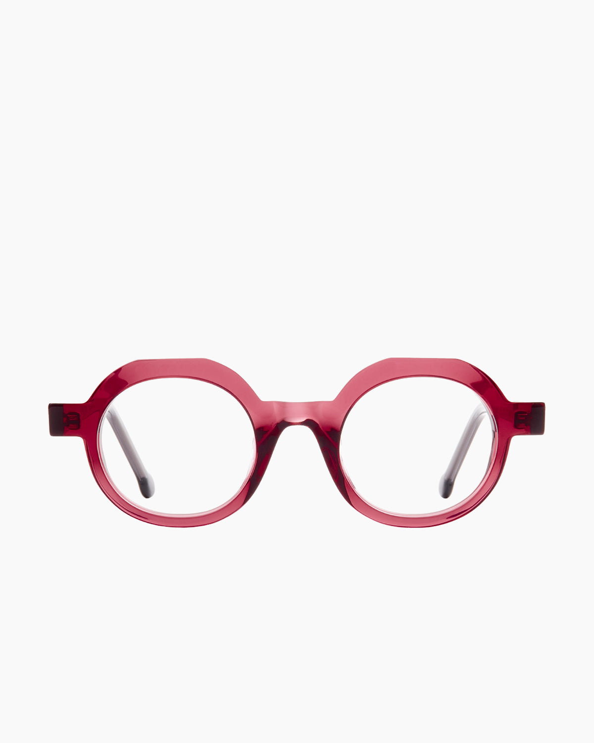 purple plastic round eyeglasses by Marie-Sophie Dion model Rambou, front view, lunettes de vue rond couleur violet