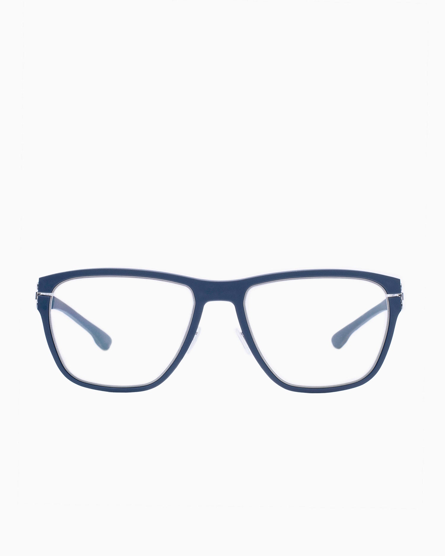 blue metal rectangle eyeglasses by Ic Berlin model hofmann, front view, lunettes de vue Bleu rectangle