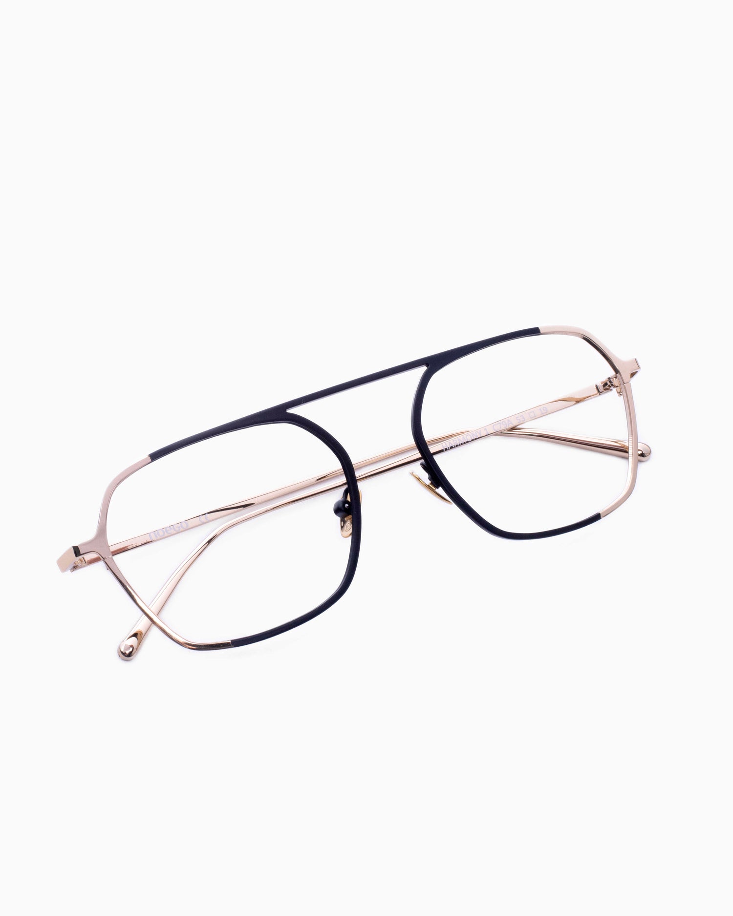 black metal aviator eyeglasses by Noego model Harmony1, front view, lunettes de vue Noir aviateur