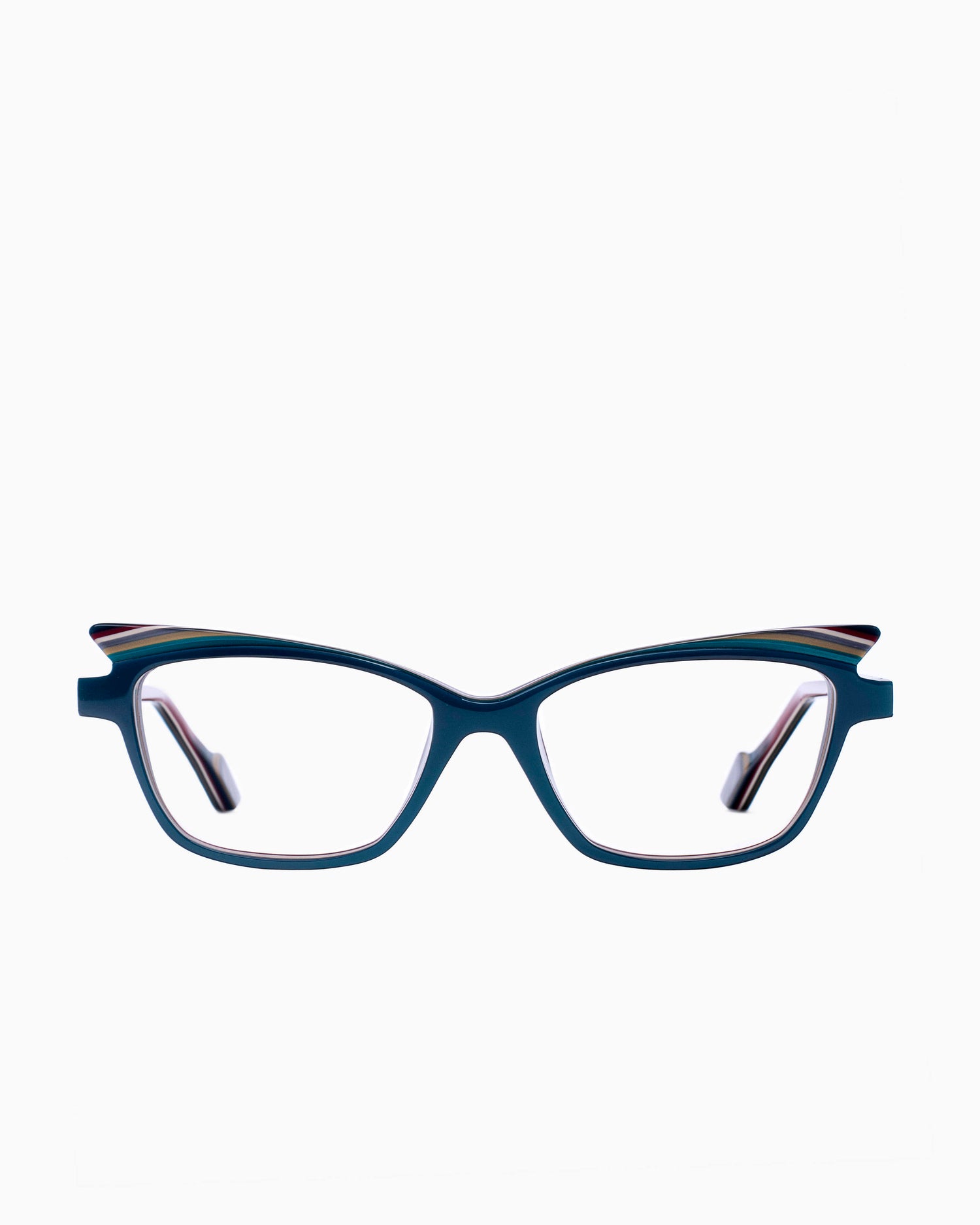 blue plastic cat eyeglasses by Xavier Derome model Alcohol22, front view, lunettes de vue Bleu 