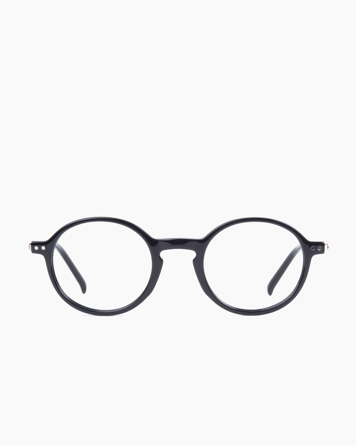 black plastic round eyeglasses by Evolve model Jason, front view, lunettes de vue rond couleur Noir