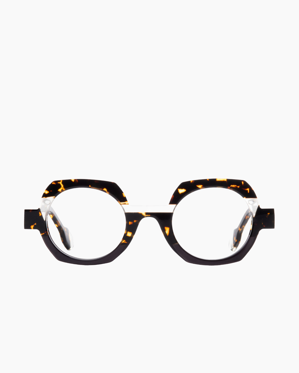 tortoise plastic round eyeglasses by Anne et Valentin model Hehe, front view, lunettes de vue rond couleur écaille de tortue