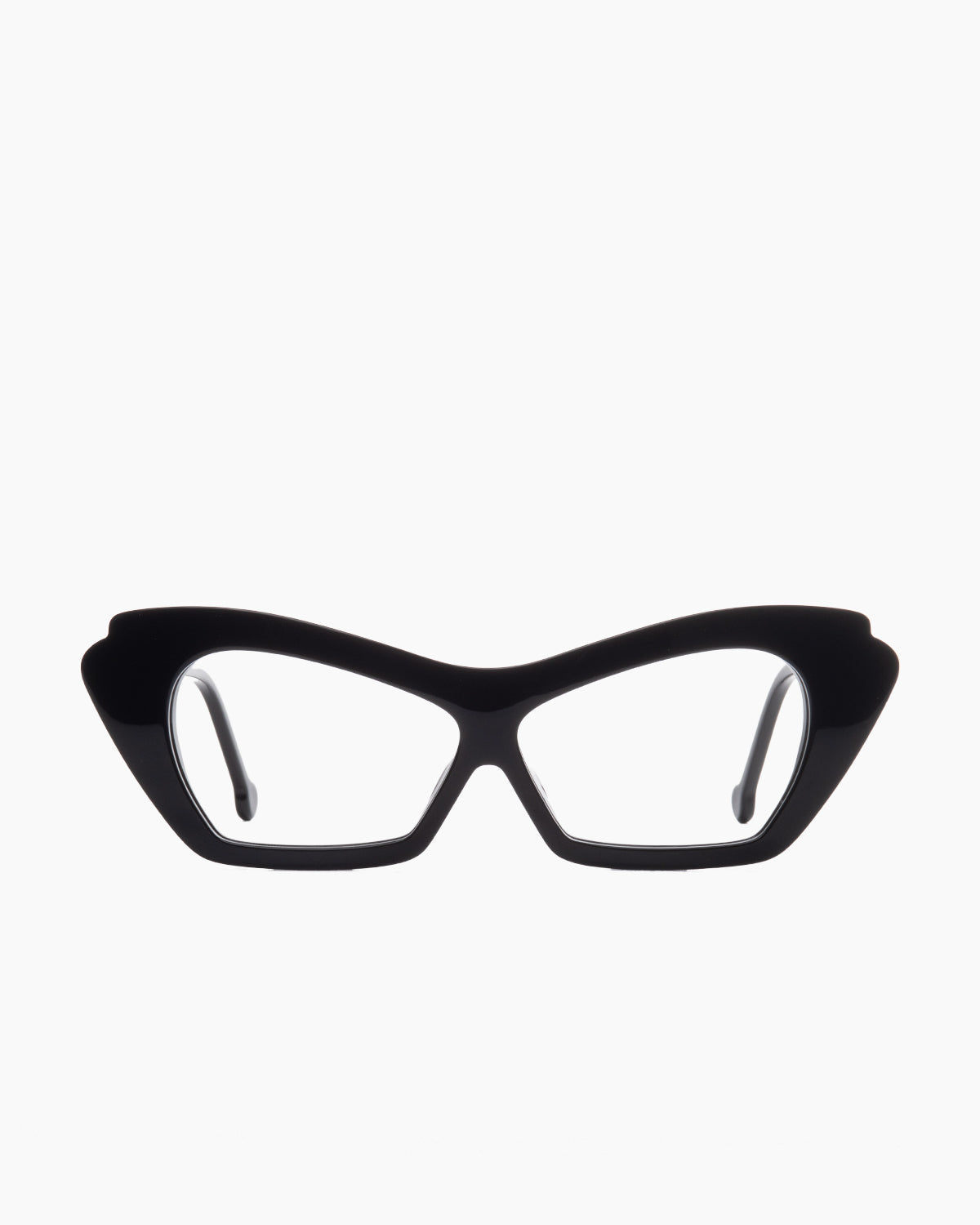 black plastic butterfly eyeglasses by Marie-Sophie Dion model Ralaia, front view, lunettes de vue noir papillon