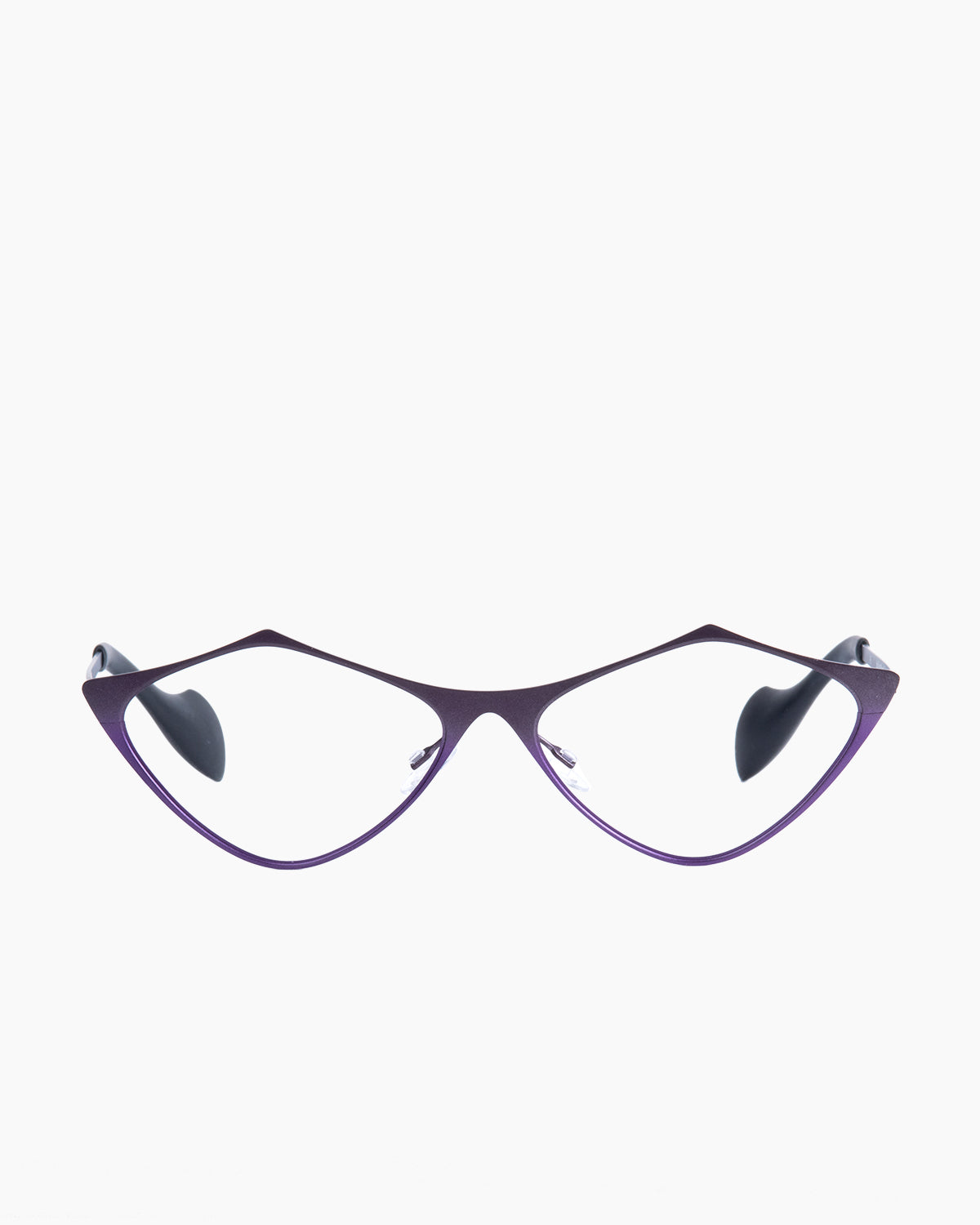 purple metal triangle eyeglasses by Theo model TOTTORI, front view, lunettes de vue  couleur violet