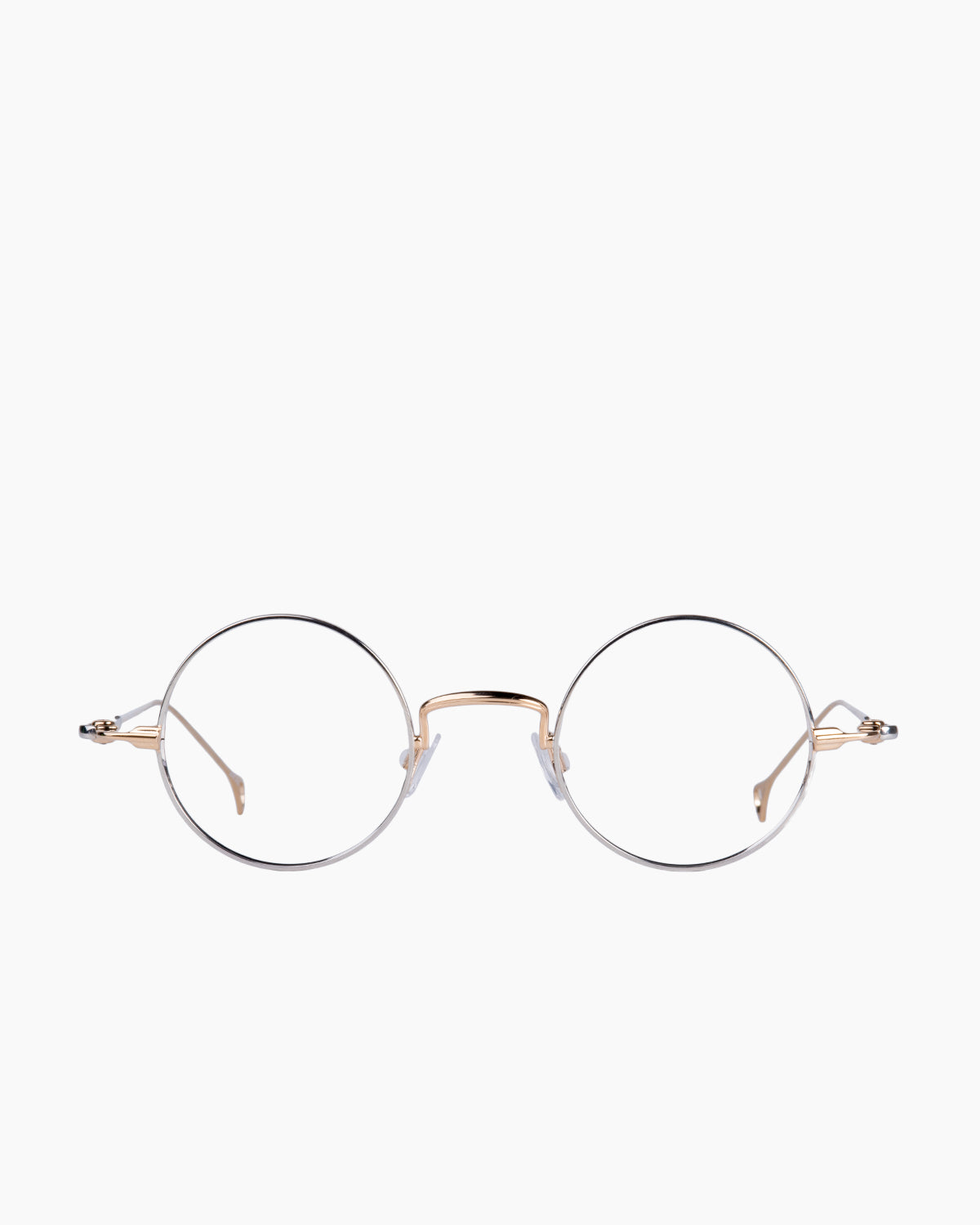 silver metal round eyeglasses by Anne et Valentin model BOHEME, front view, lunettes de vue rond couleur argent