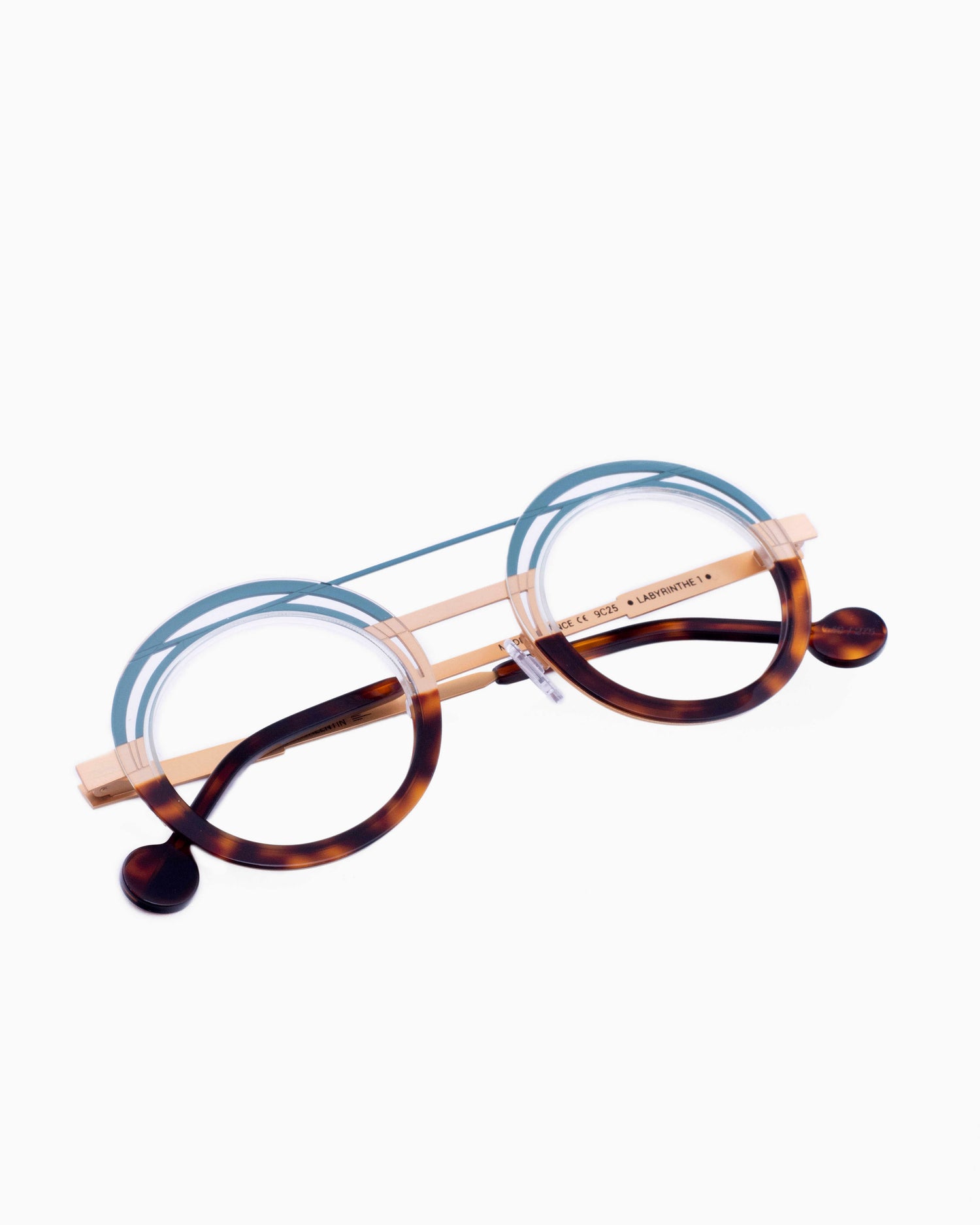 tortoise metal round eyeglasses by Anne et Valentin model Labyrinthe1, front view, lunettes de vue rond couleur Écaille de tortue