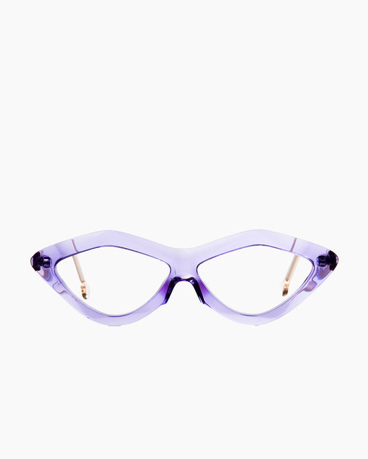 purple plastic triangle eyeglasses by Marie-Sophie Dion model Lorenzo, front view, lunettes de vue triangle couleur violet