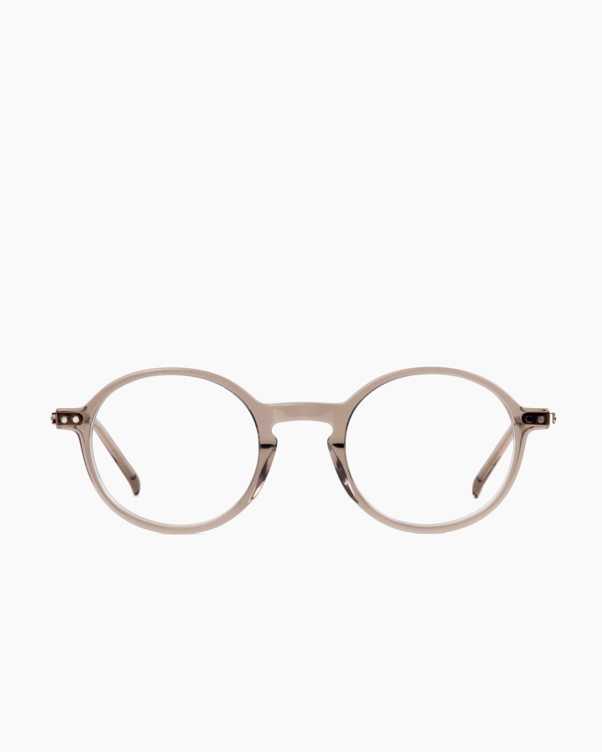 beige plastic round eyeglasses by Evolve model Jason, front view, lunettes de vue beige rond