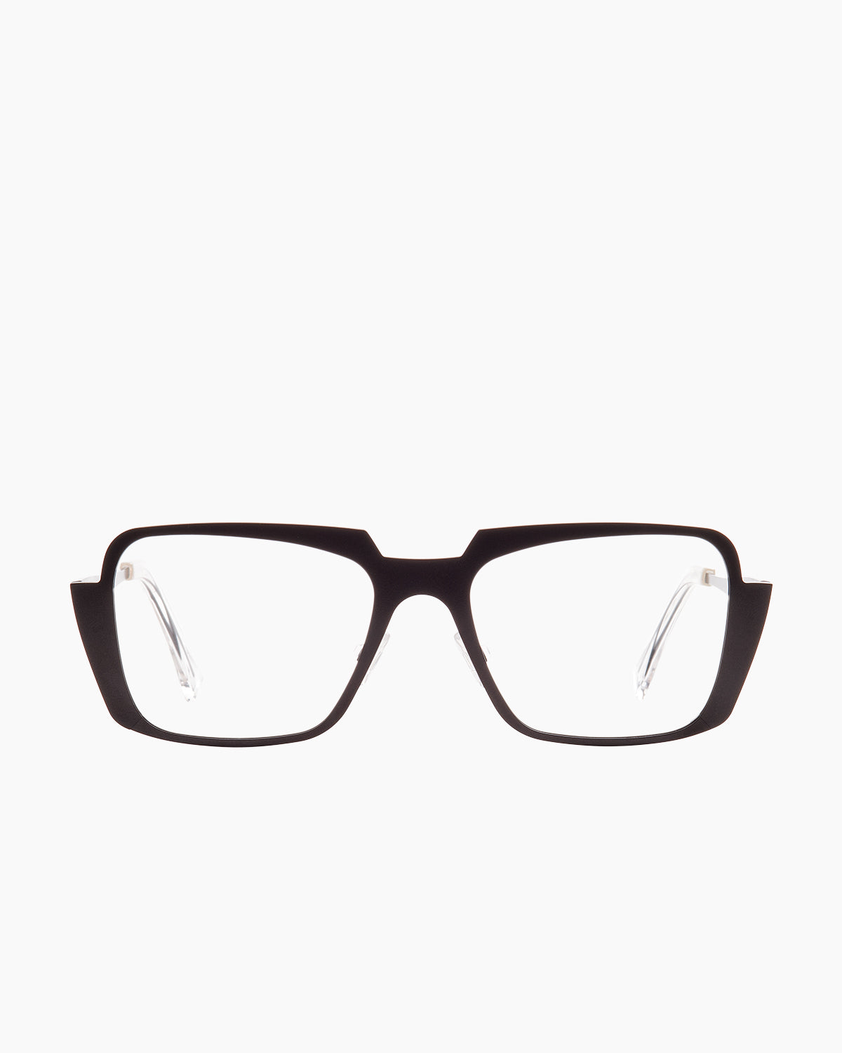 brown metal rectangle eyeglasses by Theo model Demain, front view, lunettes de vue rectangle couleur brun