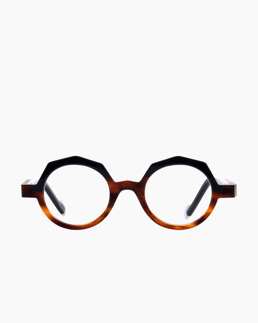 tortoise plastic round eyeglasses by Anne et Valentin model lock, front view, lunettes de vue rond couleur écaille de tortue