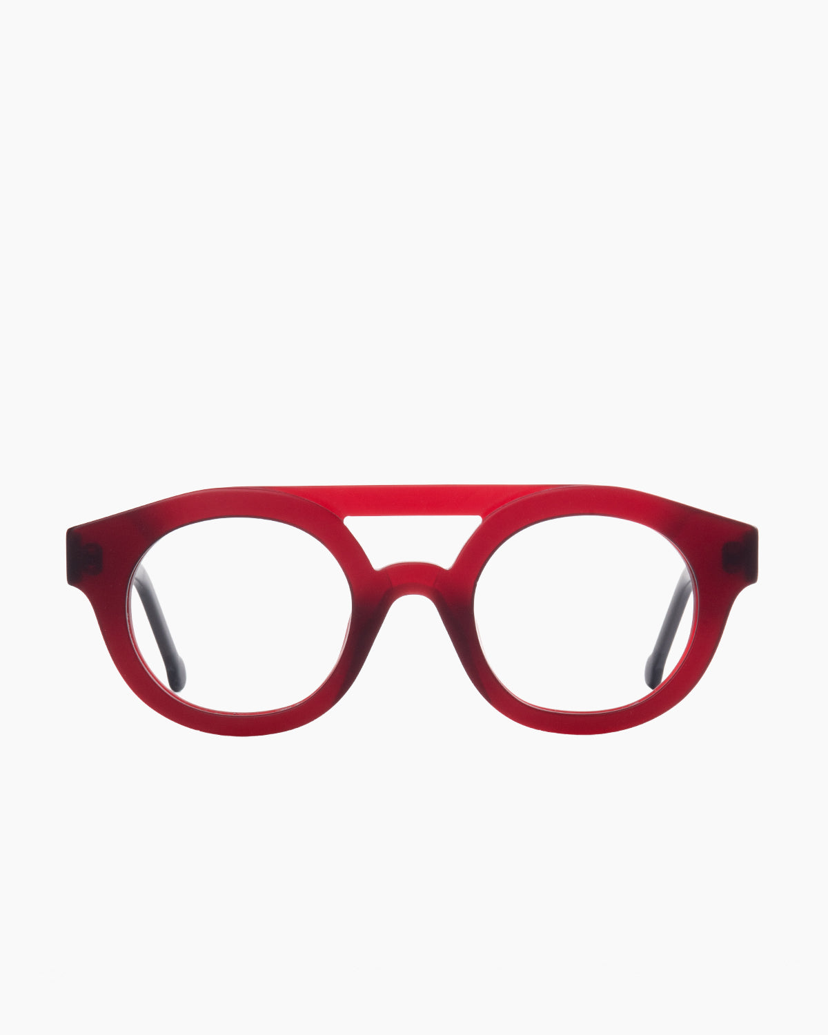 burgundy plastic round eyeglasses by Marie-Sophie Dion model Manson, front view, lunettes de vue bourgogne rond