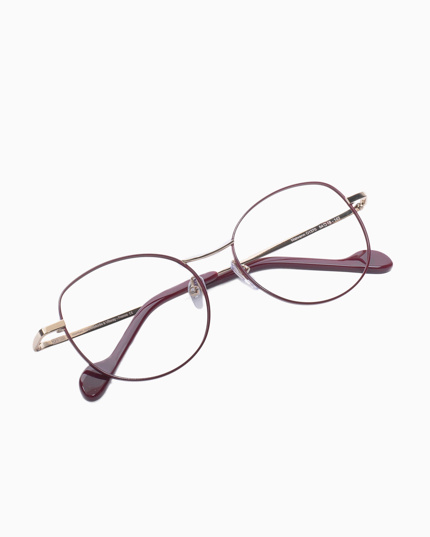 red metal round eyeglasses by Nao Ned model Maiwenn, front view, lunettes de vue bourgogne rond