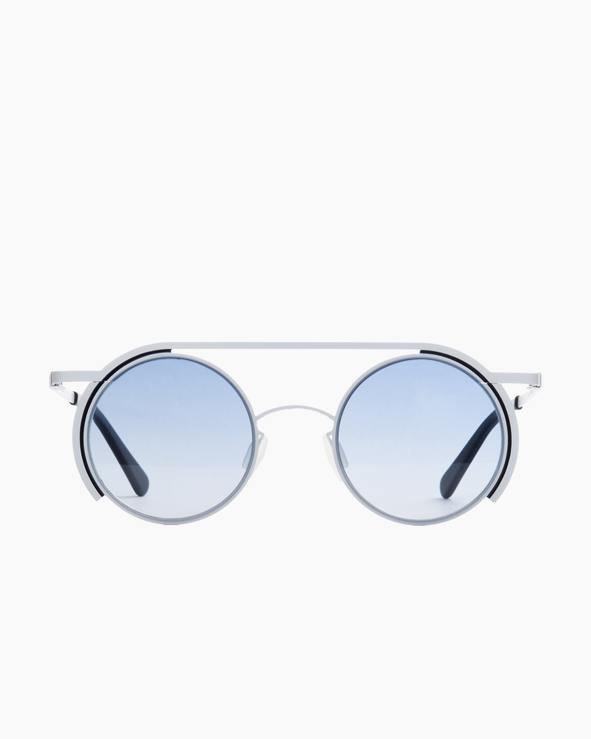 white metal round  sunglassesby Gamine model EastVillageSun , front view, lunettes de vue blanc rond