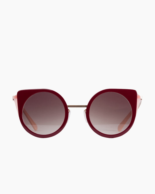 burgundy metal round sunglassesby Gamine model CatS, front view, lunettes de vue rond couleur bourgogne