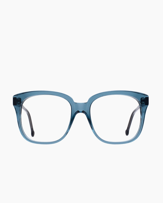 blue plastic rectangle eyeglasses by Marie-Sophie Dion model Vola, front view, lunettes de vue rectangle couleur Bleu