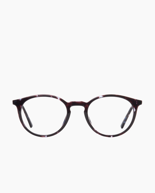 tortoise plastic round eyeglasses by Evolve model EL4, front view, lunettes de vue rond couleur écaille de tortue