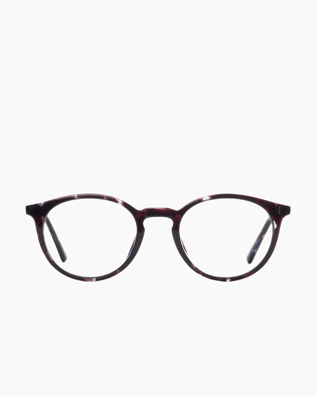 tortoise plastic round eyeglasses by Evolve model EL4, front view, lunettes de vue rond couleur écaille de tortue