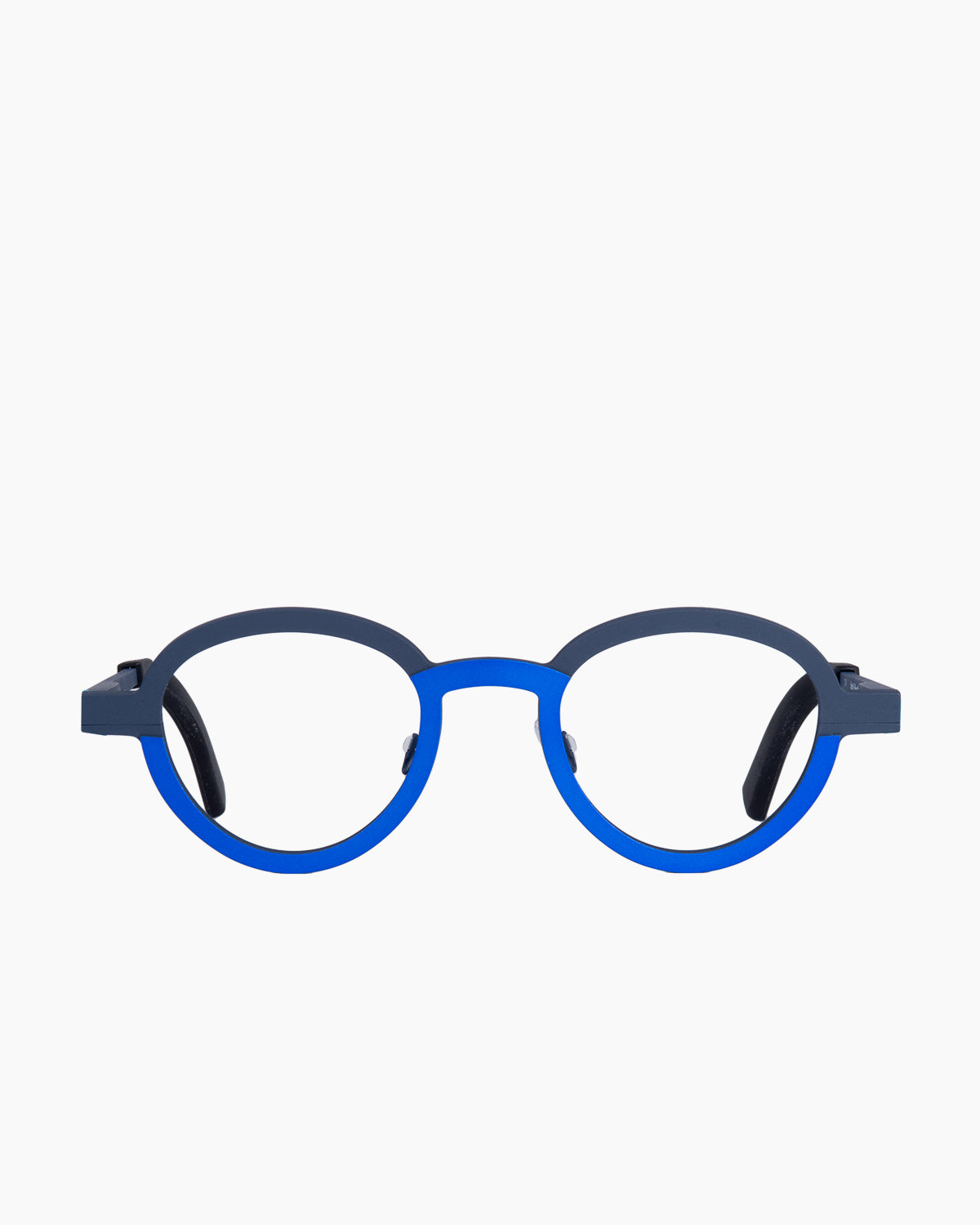 blue metal round eyeglasses by Theo model Collins, front view, lunettes de vue Bleu rond