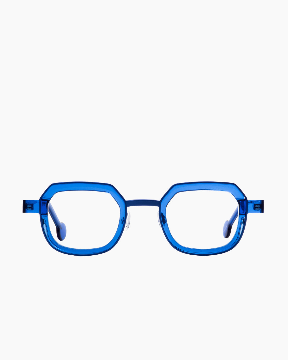 blue metal rectangle eyeglasses by Anne et Valentin model BOSKO, front view, lunettes de vue bleu rectangle