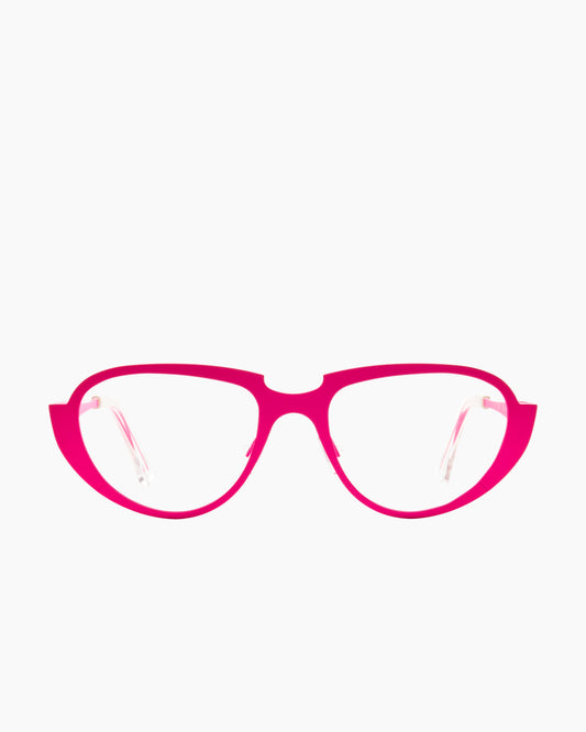 pink metal aviator eyeglasses by Theo model A Present, front view, lunettes de vue aviateur couleur rose