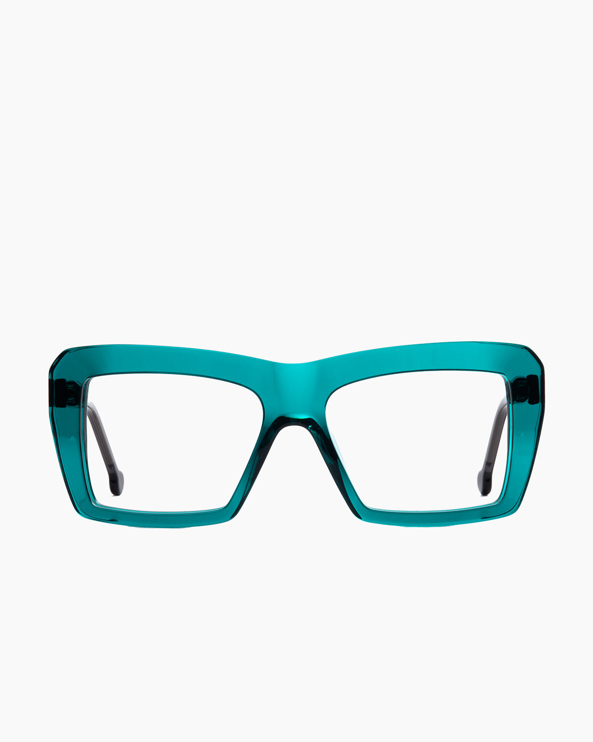 green plastic rectangle  by Marie-Sophie Dion model Forest, front view, lunettes de vue vert rectangle