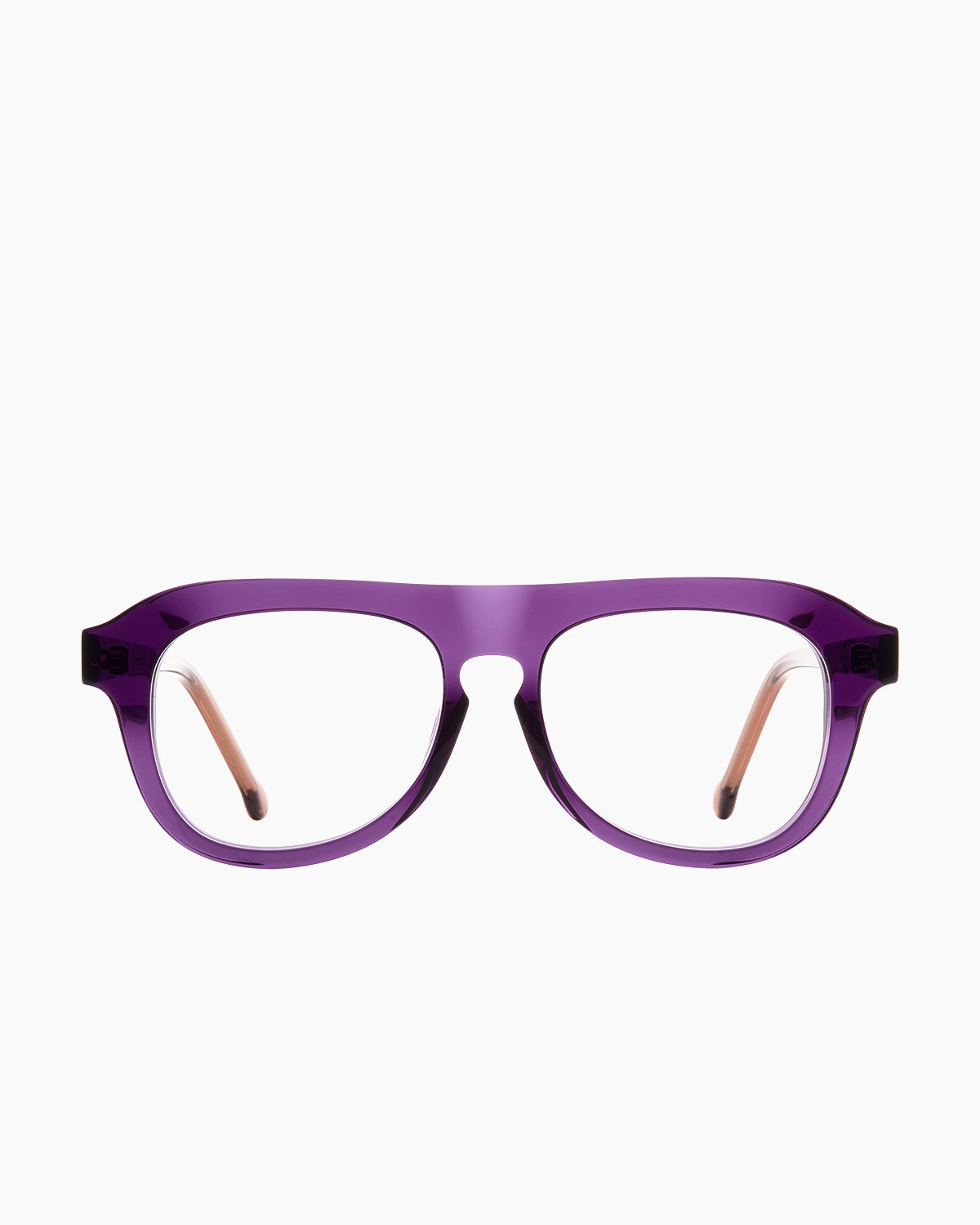 purple plastic aviator eyeglasses by Marie-Sophie Dion model Lomas, front view, lunettes de vue aviateur couleur violet