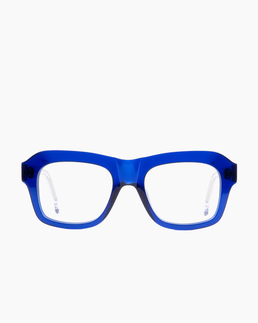 blue plastic aviator eyeglasses by Marie-Sophie Dion model Arcand, front view, lunettes de vue aviateur couleur Bleu