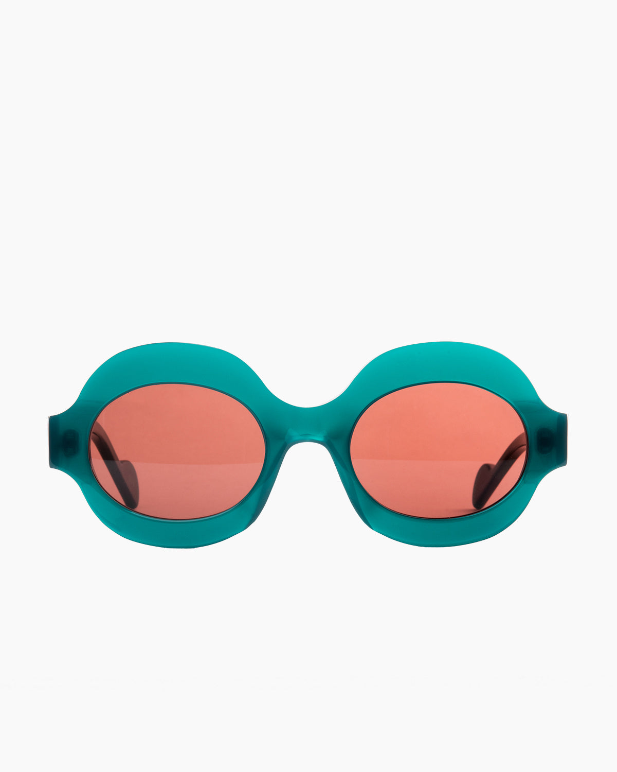 green plastic oval  sunglassesby Anne et Valentin model Solea, front view, lunettes de vue ovale couleur vert