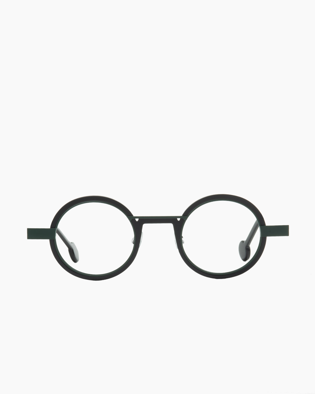 black metal round eyeglasses by Anne et Valentin model wellok, front view, lunettes de vue rond couleur noir