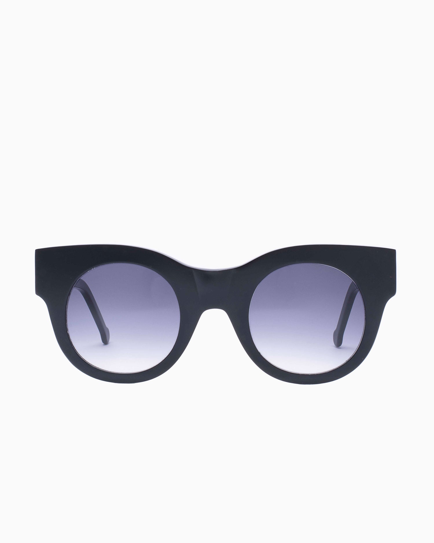 black plastic round  sunglassesby Marie-Sophie Dion model Brixi.S, front view, lunettes de vue Noir rond