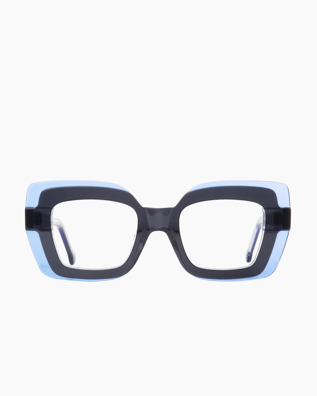 blue plastic butterfly eyeglasses by Marie-Sophie Dion model Wells, front view, lunettes de vue papillon couleur bleu