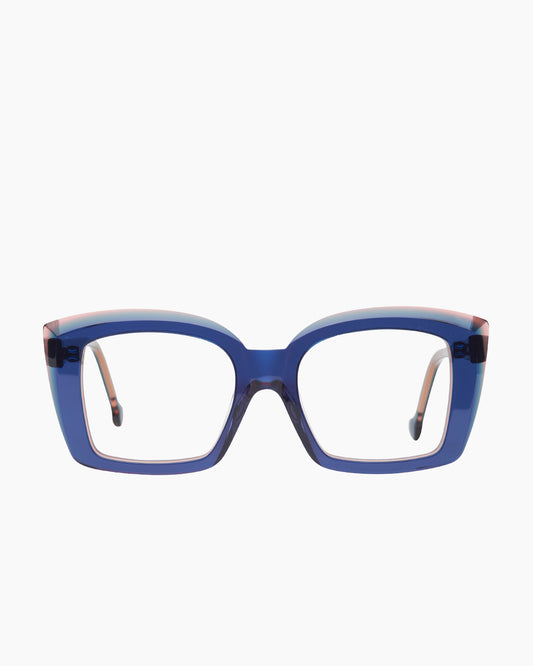 blue plastic butterfly eyeglasses by Marie-Sophie Dion model Gauvin, front view, lunettes de vue papillon couleur Bleu