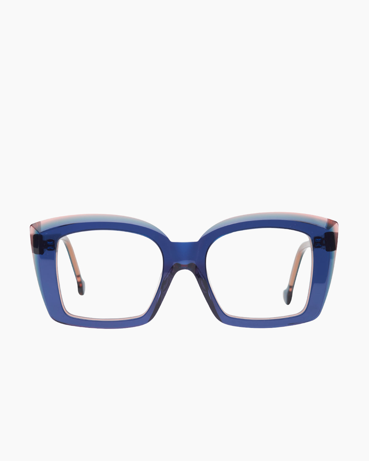 blue plastic butterfly eyeglasses by Marie-Sophie Dion model Gauvin, front view, lunettes de vue papillon couleur Bleu