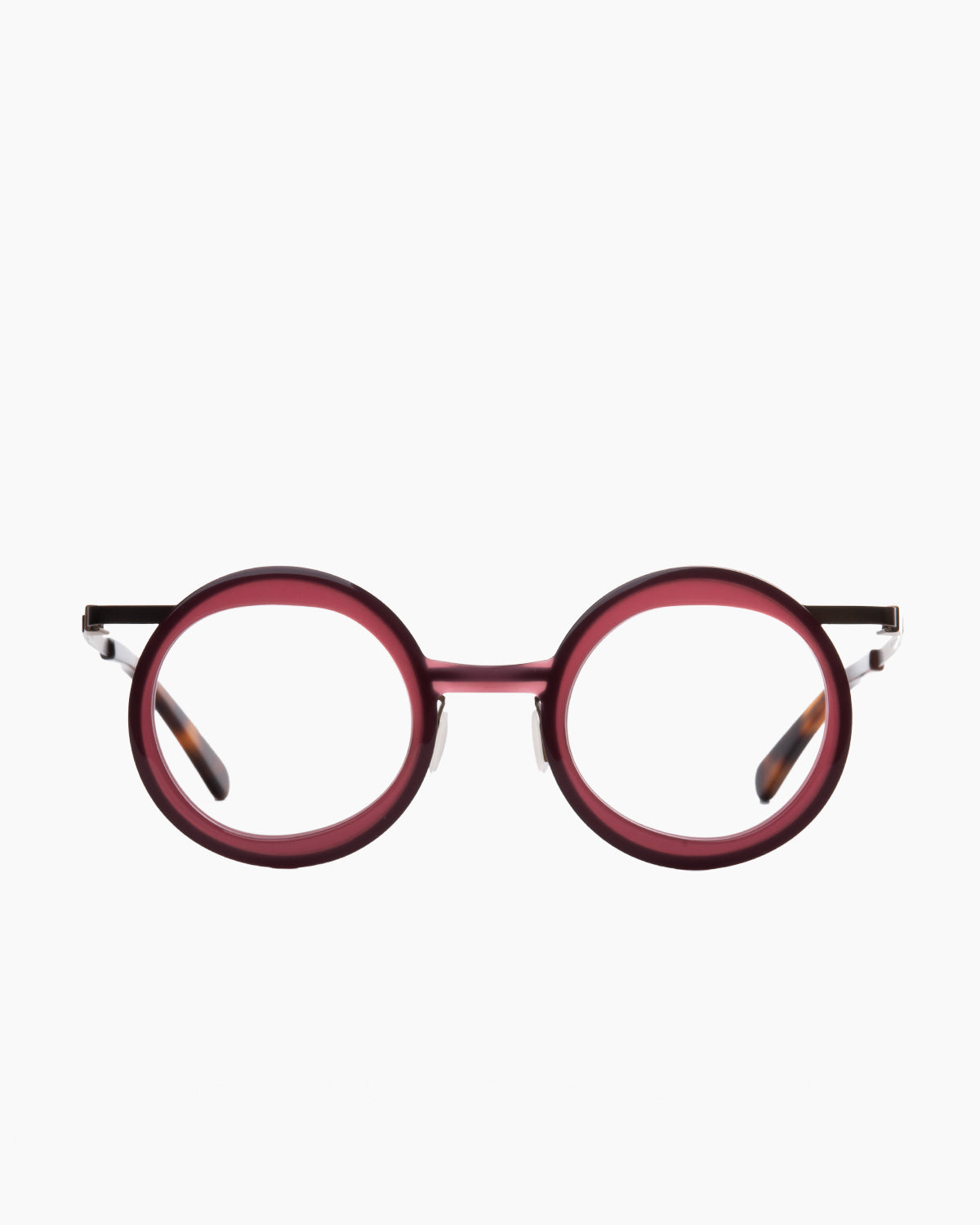 pink metal round eyeglasses by Gamine model Oculussödermalm, front view, lunettes de vue rose rond