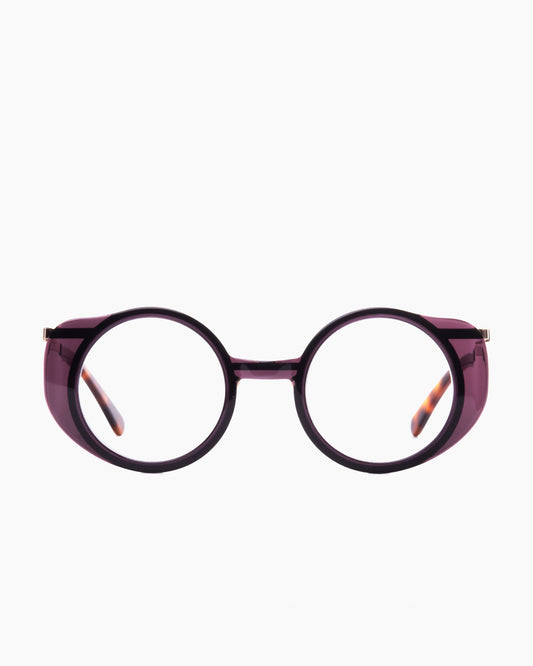 purple metal round eyeglasses by Gamine model MaskSödermalm, front view, lunettes de vue rond couleur violet