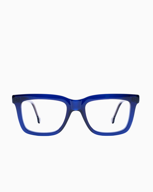 blue plastic rectangle eyeglasses by Marie-Sophie Dion model Laflamme, front view, lunettes de vue rectangle couleur Bleu