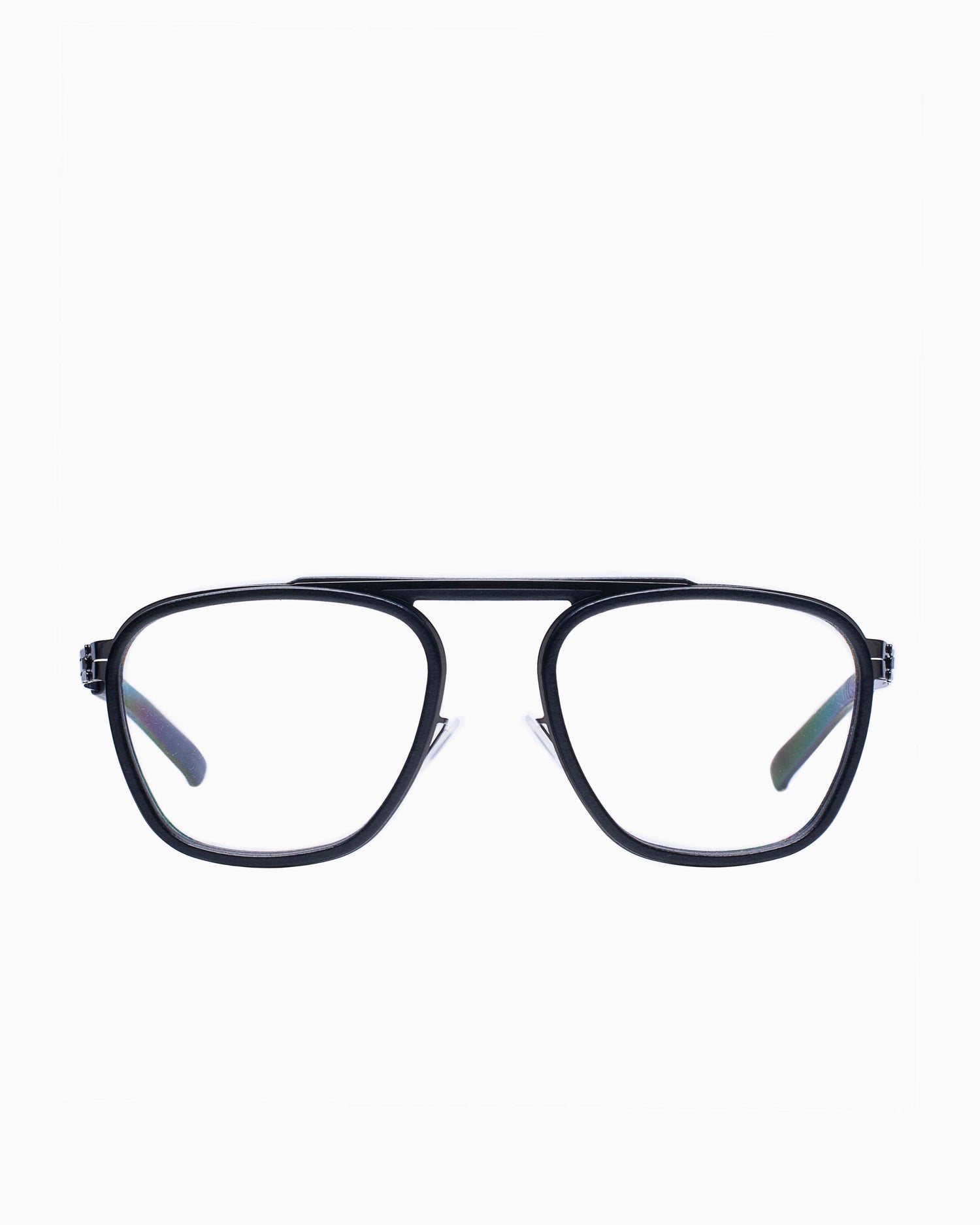 black metal aviator eyeglasses by Ic Berlin model broadway, front view, lunettes de vue Noir aviateur