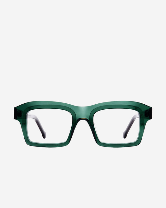 green plastic rectangle eyeglasses by Marie-Sophie Dion model Brière, front view, lunettes de vue rectangle couleur vert
