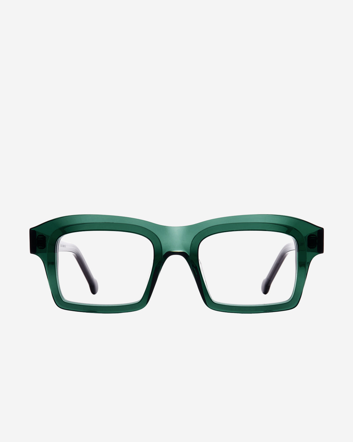 green plastic rectangle eyeglasses by Marie-Sophie Dion model Brière, front view, lunettes de vue rectangle couleur vert
