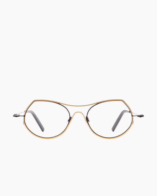 gold metal cat eyeglasses by Theo model Isobath, front view, lunettes de vue chat couleur or