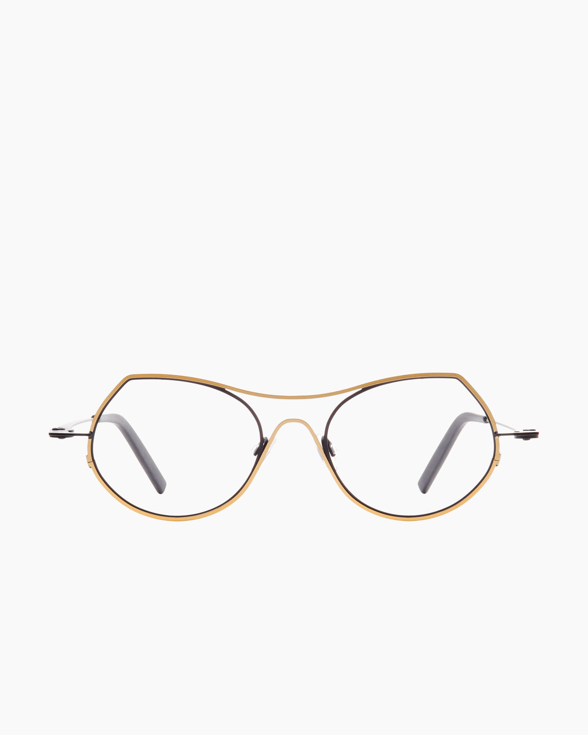 gold metal cat eyeglasses by Theo model Isobath, front view, lunettes de vue chat couleur or